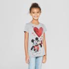 Plus Size Girls' Disney Mickey & Minnie Valentine's Day Flip Sequin Short Sleeve T-shirt - Heather Gray