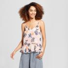 Women's Floral Print Chiffon Tank - A New Day Pink