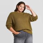 Women's Plus Size Crewneck Pullover Sweater - Universal Thread Olive Green