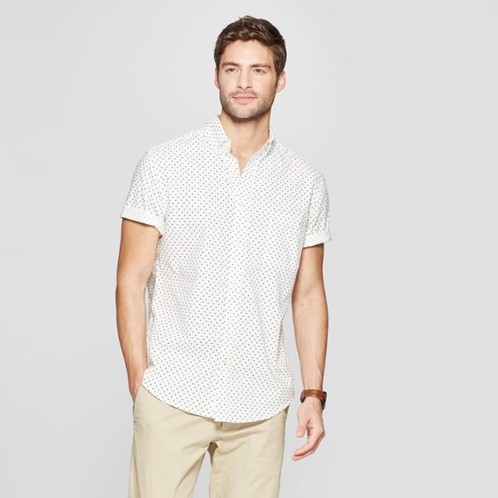 Men's Printed Standard Fit Short Sleeve Poplin Button-down Shirt - Goodfellow & Co White