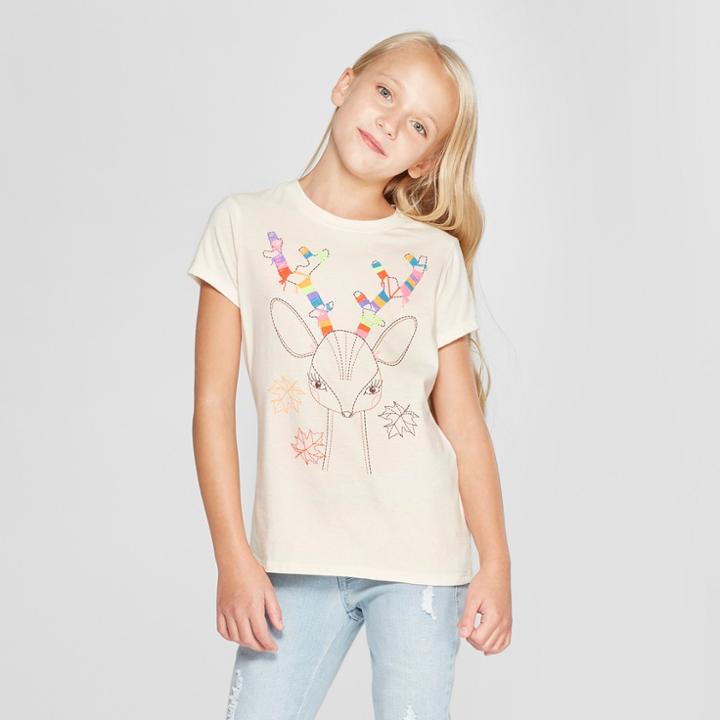 Girls' Deer Graphic Short Sleeve T-shirt - Cat & Jack Cream