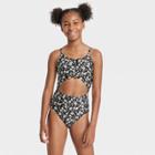 Girls' Daisy Bloom Floral Print One Piece Swimsuit - Art Class Black
