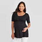 Materntiy Elbow Sleeve Deep V-neck Nursing Top - Isabel Maternity By Ingrid & Isabel Black