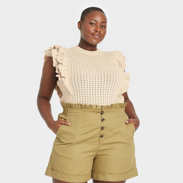 Women's Plus Size Crewneck Short Sleeve Pullover Sweater - Who What Wear Cream
