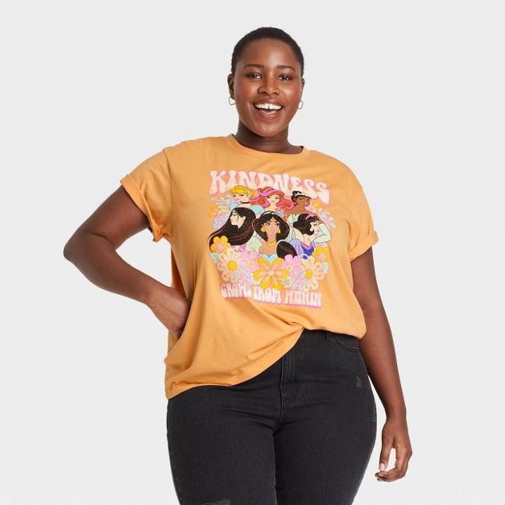 Women's Disney Plus Size Princess Kindness Short Sleeve Graphic T-shirt - Yellow