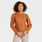 Women's High Cuff French Terry Sweatshirt - A New Day Brown