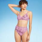 Women's Asymmetrical Ruffle Front Bralette Bikini Top - Shade & Shore Mauve Tile Print