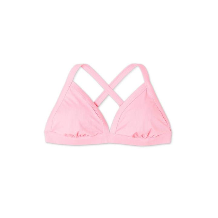 Women's Sustainably Made Plus Size Ribbed Triangle Bikini Top - Xhilaration Pink
