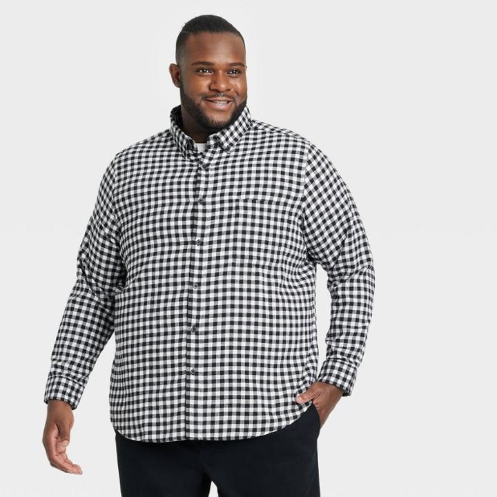 Men's Big & Tall Lightweight Flannel Long Sleeve Button-down Shirt - Goodfellow & Co White