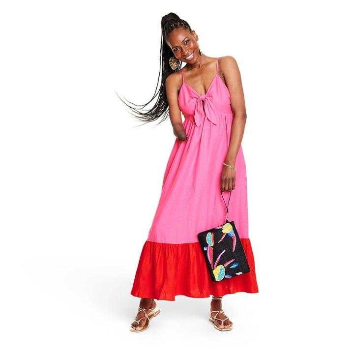 Women's Sleeveless Tie-front Midi Dress - Tabitha Brown For Target Pink/red