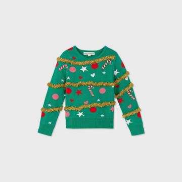 Mad Engine Toddler Girls' Christmas Tree Ugly Christmas Sweater - Green