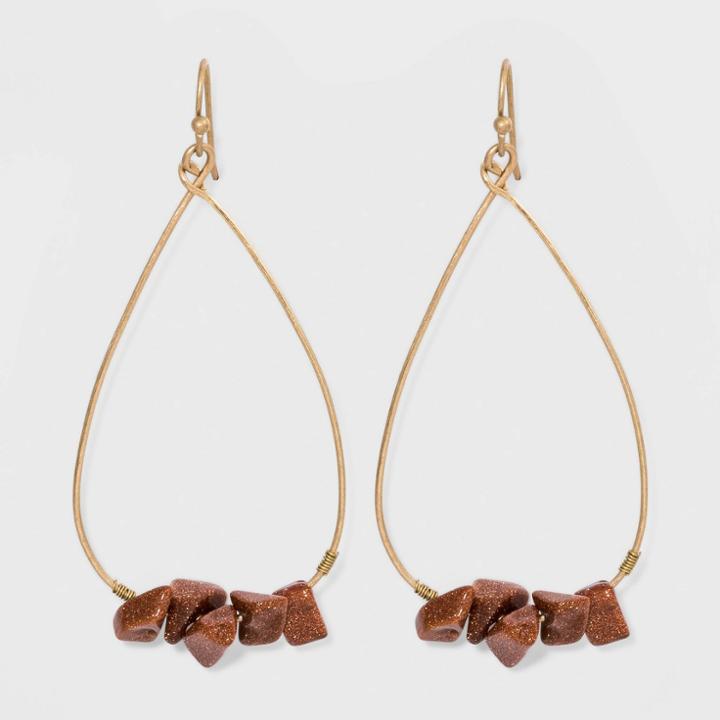 Semi-precious Goldstone Nugget Wire Teardrop Earrings - Universal Thread Gold, Women's