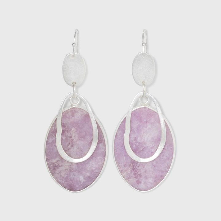 Semi-precious Lilac Lepidolite With Silver Wavy Cutout Drop Earrings - Universal Thread