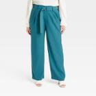 Women's Plus Size High-rise Relaxed Fit Straight Belted Trousers - A New Day Teal