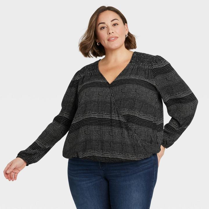 Women's Plus Size Striped Long Sleeve Top - Knox Rose Black