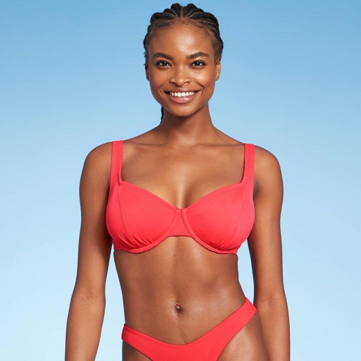 Juniors' Ribbed Underwire Bikini Top - Xhilaration Coral Pink D/dd Cup