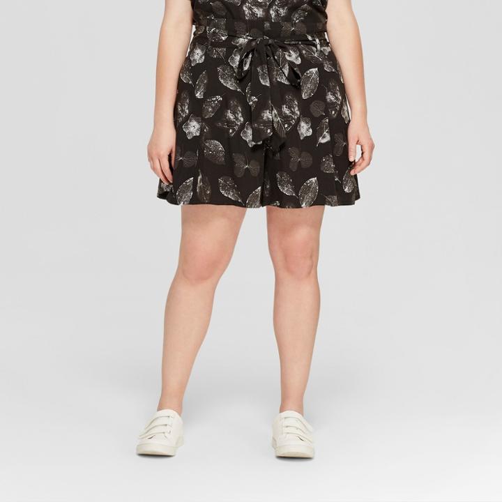 Women's Jurassic Park Plus Size Fossil Print Tie Waist Shorts (juniors') Black