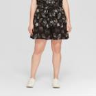Women's Jurassic Park Plus Size Fossil Print Tie Waist Shorts (juniors') Black