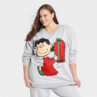 Adult Unisex Peanuts Plus Size Family Holiday Graphic Sweatshirt - Light Gray Wash