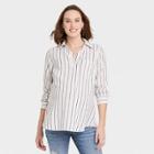 Long Sleeve Collared Side Woven Popover Maternity Shirt - Isabel Maternity By Ingrid & Isabel White