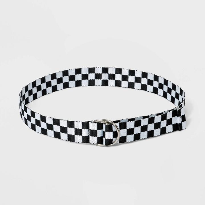 Women's Checkered Print Webbing Belt - Wild Fable Black