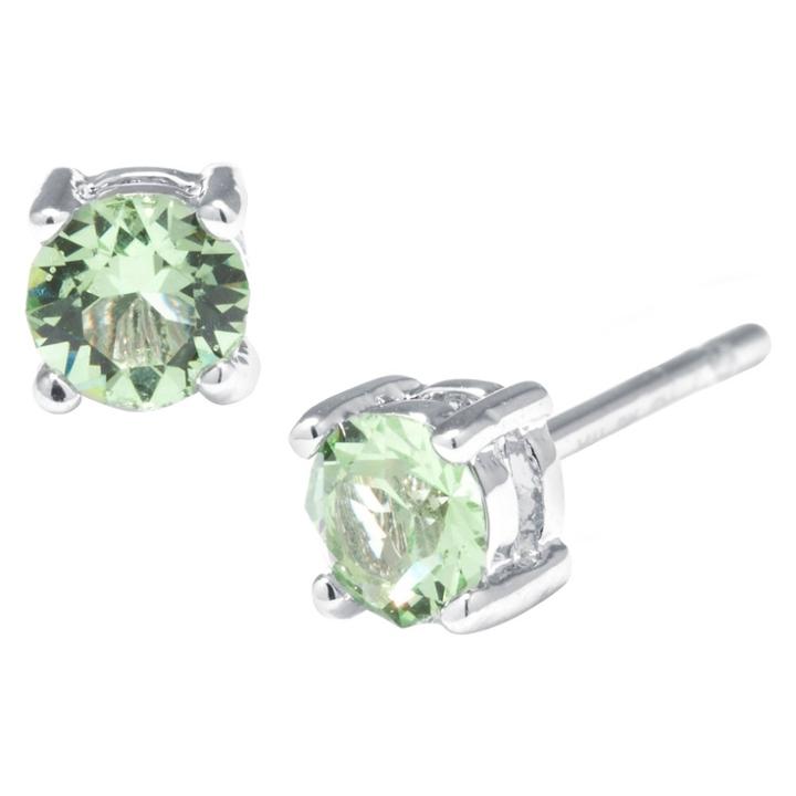 Target Silver Plated Brass Green Stud Earrings With Crystals From Swarovski (4mm), Girl's,