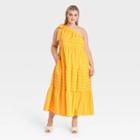 Women's Plus Size Striped One Shoulder Sleeveless Dress - Who What Wear Gold
