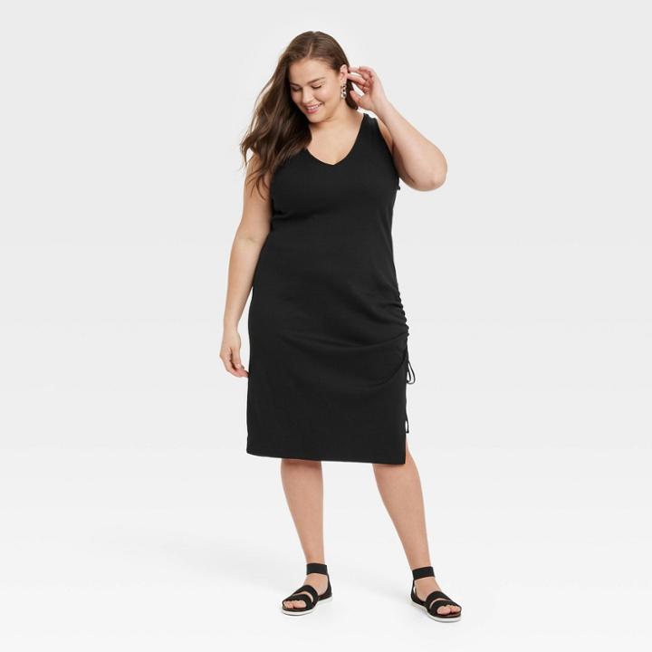 Women's Plus Size Sleeveless Ruched Knit Dress - A New Day Black