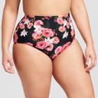 Costa Del Sol Women's Plus Size Floral Scallop High Waist Bikini Bottom - Black X