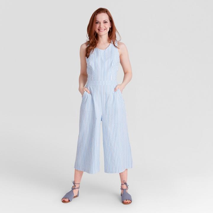 Women's Wide Leg Striped Jumpsuit - Genuine Kids From Oshkosh Blue/white