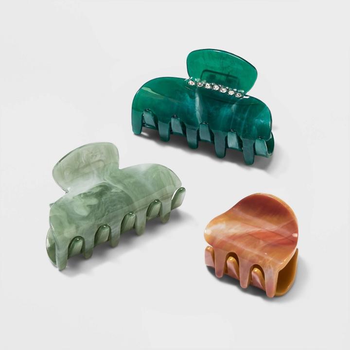 Mini Claw Hair Clip 3pc - A New Day Green/peach