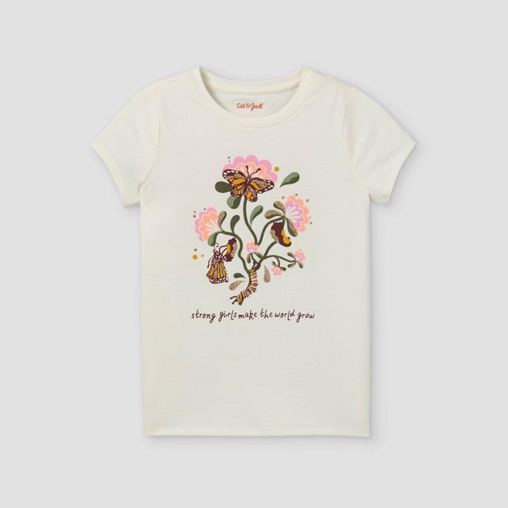 Girls' 'girls Grow' Short Sleeve Graphic T-shirt - Cat & Jack Cream