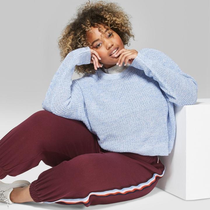 Women's Plus Size Long Sleeve Crew Neck - Wild Fable Blue
