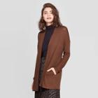 Women's Long Sleeve Open Neck Layering Rib Cardigan - A New Day Brown L, Women's,