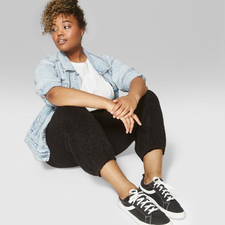Women's Plus Size Fuzzy Leisure Pants - Wild Fable Black