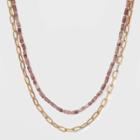 16 & 17 Semi-precious Lepidolite Layered Chain Necklace - Universal Thread Pink