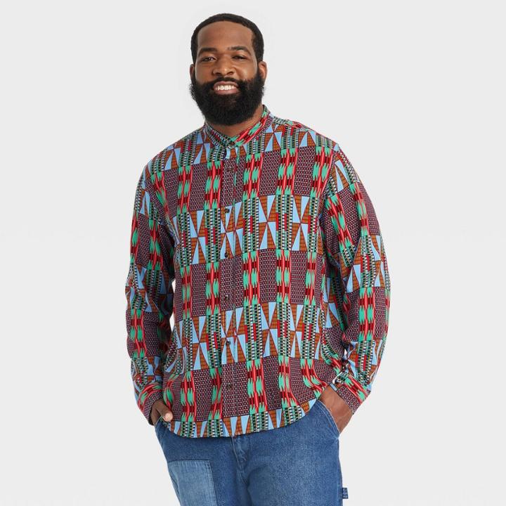 Houston White Adult Plus Size Long Sleeve Button-down Shirt - Multi