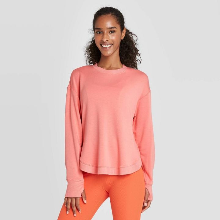 Women's Cozy Curved Hem Sweatshirt - Joylab Coral