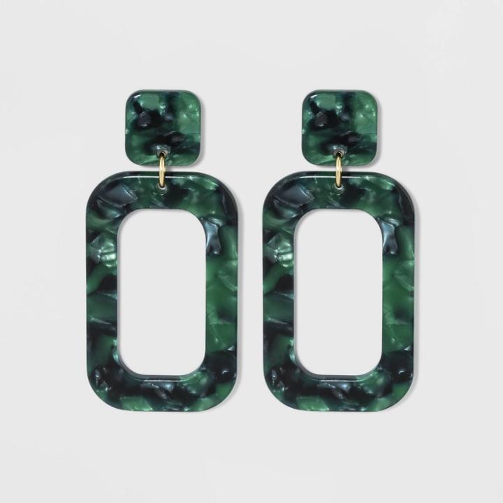 Acrylic Rectangle Drop Earrings - A New Day Green/gold
