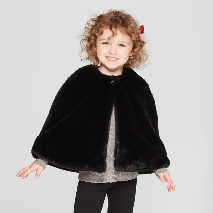 Toddler Girls' Faux Fur Cape - Cat & Jack Black