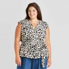 Women's Plus Size Leopard Print Sleeveless Faux Wrap Blouse - Who What Wear White