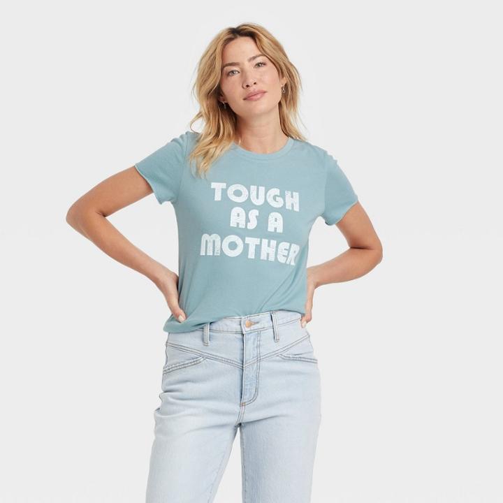 Grayson Threads Women's Mother's Day Tough As A Mother Short Sleeve Graphic T-shirt - Blue