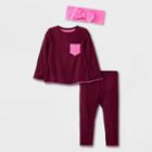 Baby Girls' 3pc Ribbed Top & Bottom Set With Headband - Cat & Jack Red Newborn