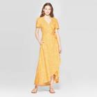 Target Women's Floral Print Short Sleeve V-neck At Knee Wrap Dress - Universal Thread Yellow