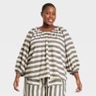 Women's Plus Size Striped Balloon 3/4 Sleeve Top - Who What Wear Gray/white