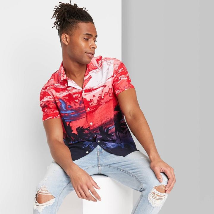 Men's Regular Fit Printed Button-down Shirt - Original Use Red