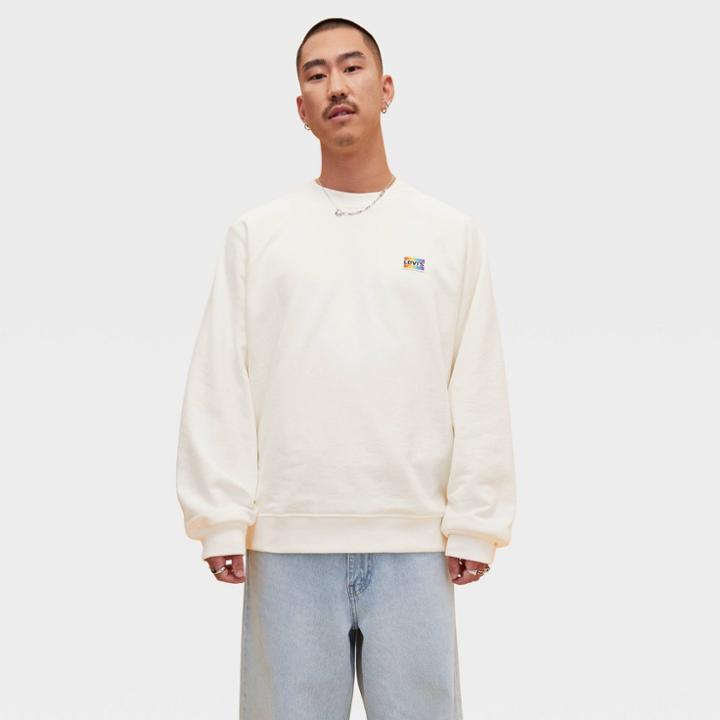 Levi's Pride Relaxed Fit Graphic Fleece Crew Neck Pullover Sweatshirt - White