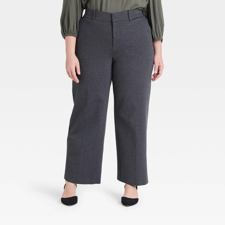 Women's Plus Size Wide Leg Ponte Pants - Ava & Viv Gray