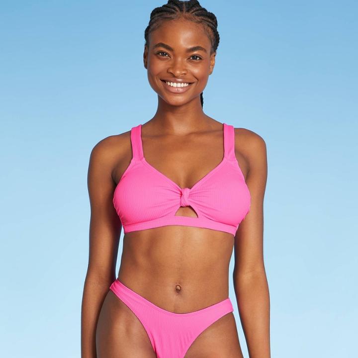 Juniors' Ribbed Knot-front Bralette Bikini Top - Xhilaration Light Pink D/dd Cup
