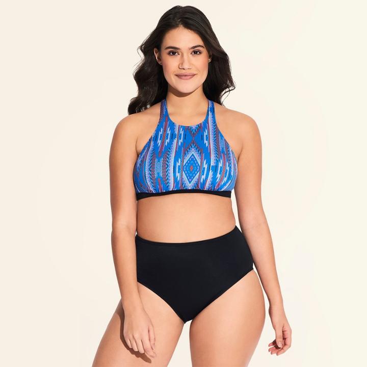 Women's Slimming Control High Neck Bikini Top - Beach Betty By Miracle Brands Blue